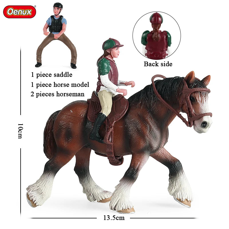 Oenux Farm Horse Race Model Action Figures DIY Equestrianism Horseman Animals Figurine Cute Education Collection Kids Toy Gift
