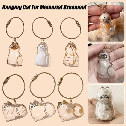Cat Shaped Pet Hair Keepsake Keychain Charm Resin Dog Shaped Memorial Pendant Handmade DIY Pet Souvenir Keychain for Pet Lovers