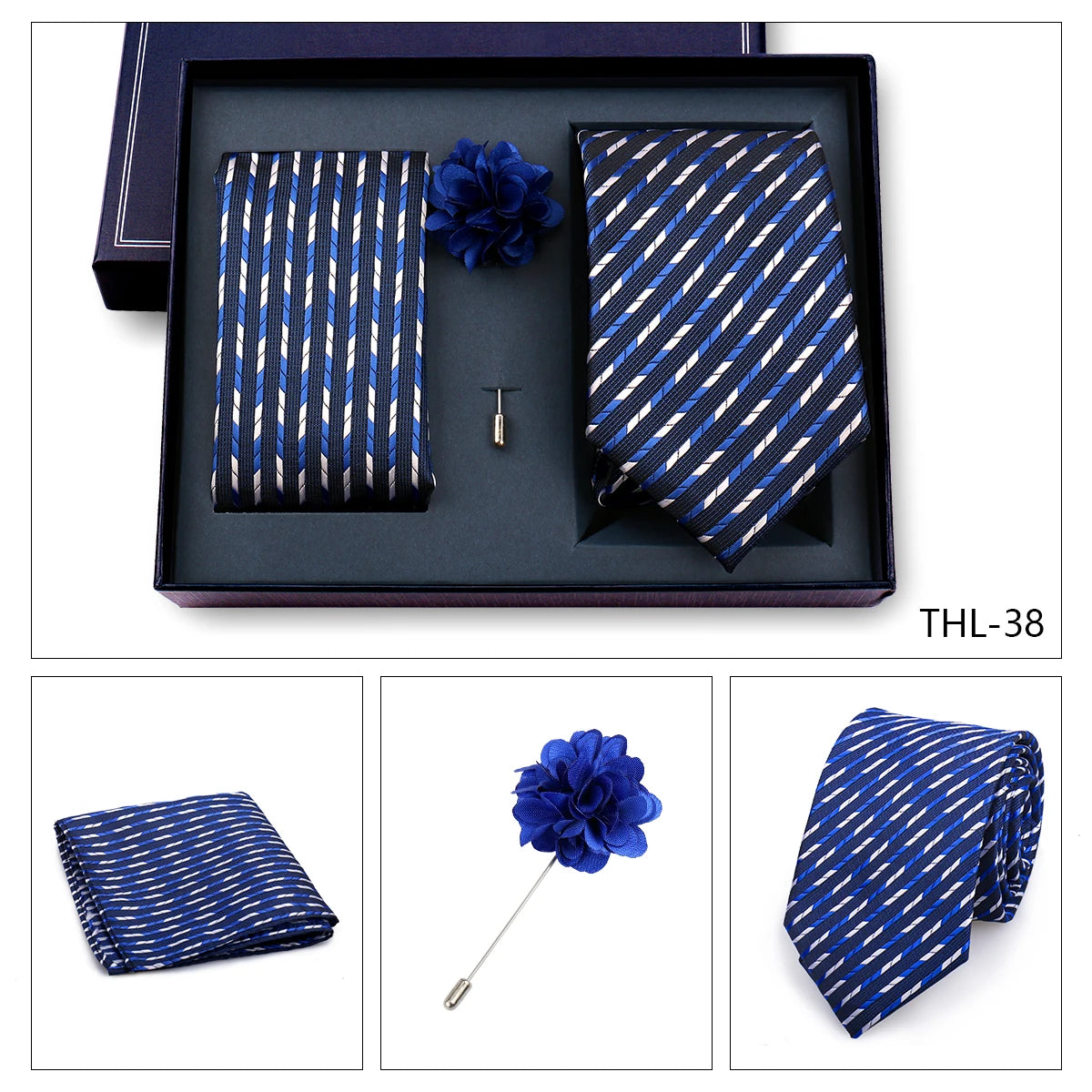 Elegant Ties For Men Classic Paisly Neck Tie Pocket Square Brooch Set With Gift Box Mens Business Wedding Suit Accessories