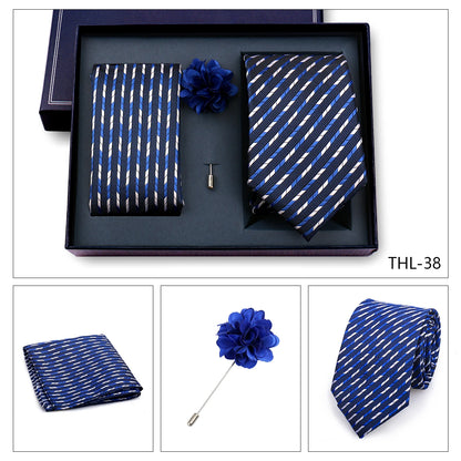 Elegant Ties For Men Classic Paisly Neck Tie Pocket Square Brooch Set With Gift Box Mens Business Wedding Suit Accessories