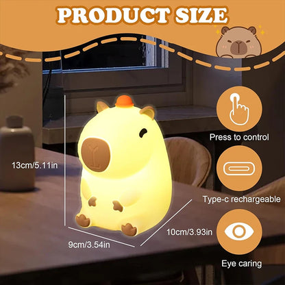 Cute Capybara Night Light Children's Silicone Nightlight Gift USB Rechargeable Animal Touch Bedside Sleep Lamp Decoration