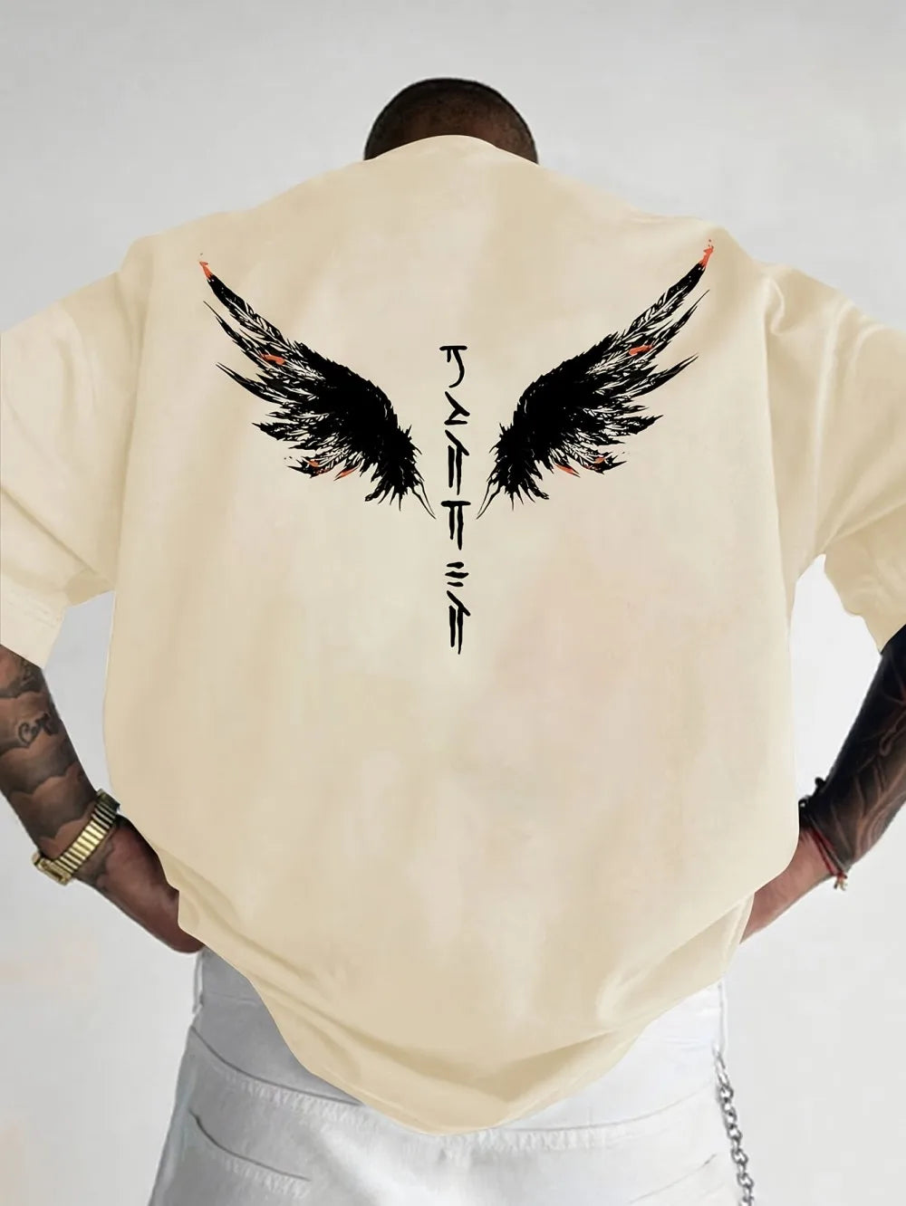 Minimalist men's summer new wing letter print soft and breathable round neck T-shirt outdoor street fashion top