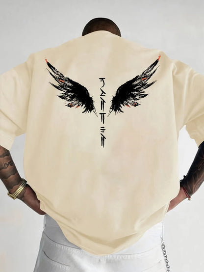 Minimalist men's summer new wing letter print soft and breathable round neck T-shirt outdoor street fashion top