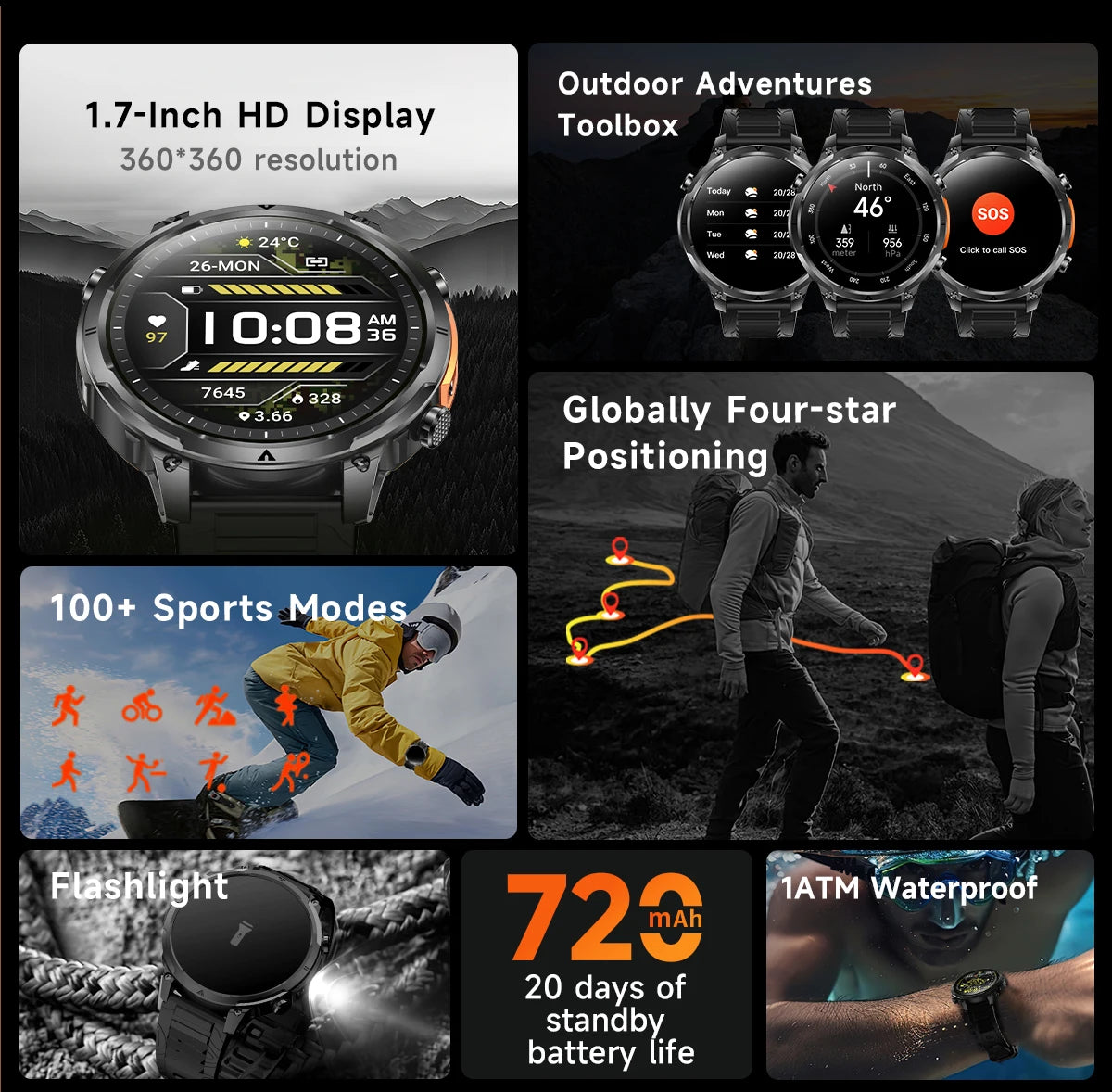 LIGE 2026 Nowy Męski Wojskowy Zegarek Smartwatch GPS Mapa Kompas Pamięć 4GB Bateria 1000mAh Wodoodporność 10ATM Rozmowy Bluetooth HD