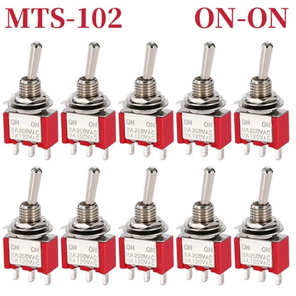 10PCS MTS-102 103 202 203 3Pins 6 Pins Mini Toggle Switch For Switching Lamp Light ON-OFF-ON /ON-ON Switch 6A 125VAC