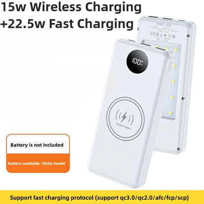 22.5W Fast Charging & Wireless Charging 18650 Battery Power Case - 8x18650 Battery Holder with Outdoor Camping LED Light