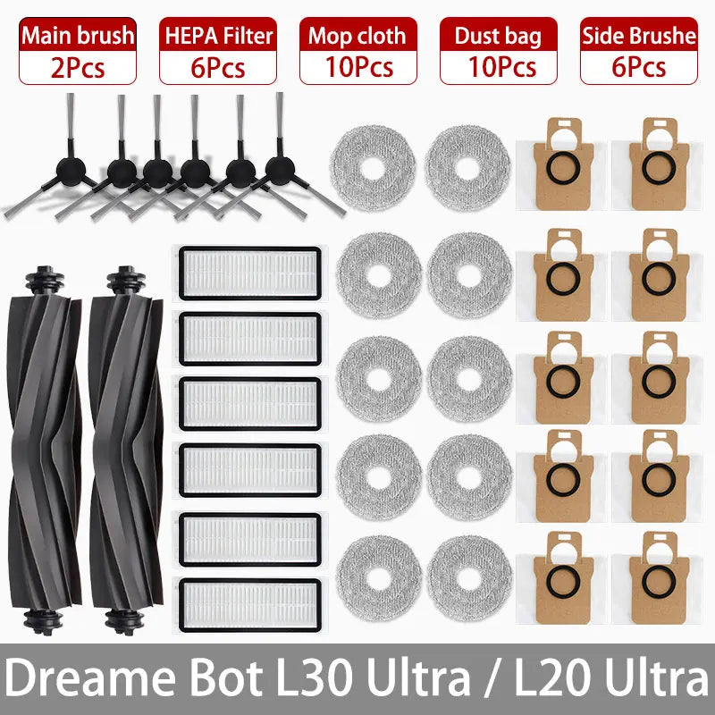 Dreame Bot L30 Ultra L20 Ultra Robot Vacuum Spare Parts Consumables Main Side Brush Hepa Filter Mop Cloth Dust Bag Accessories