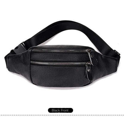 Men's Genuine Leather Chest Bag Double Zipper Cowhide Fanny Pack Casual Crossbody Sling Bag for Daily Commute & Travel