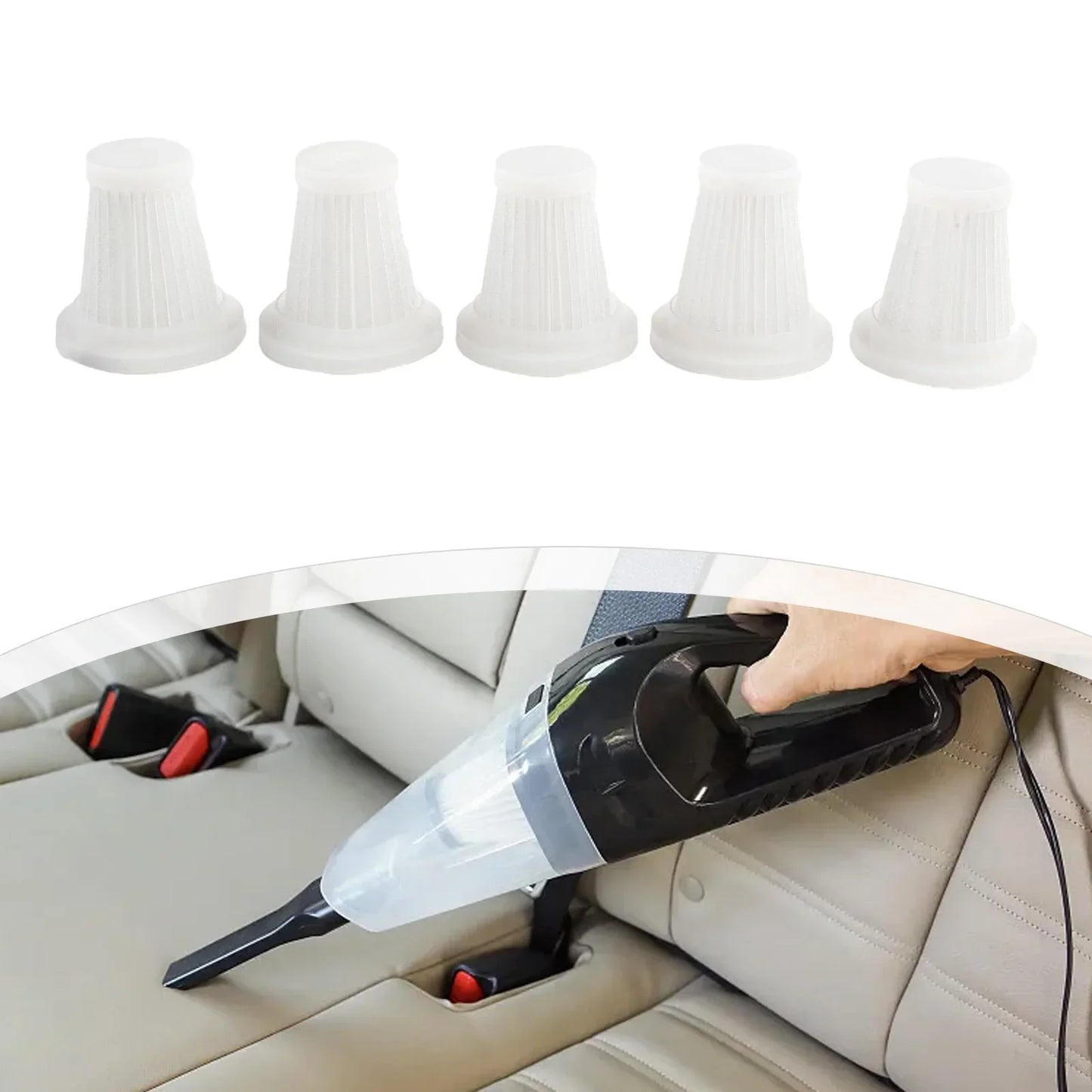 5pcs Car Vacuum Cleaner Filter Wireless Handheld Dust Collector Washable  Air Filter Cartridge Repeatable Applicability Interior
