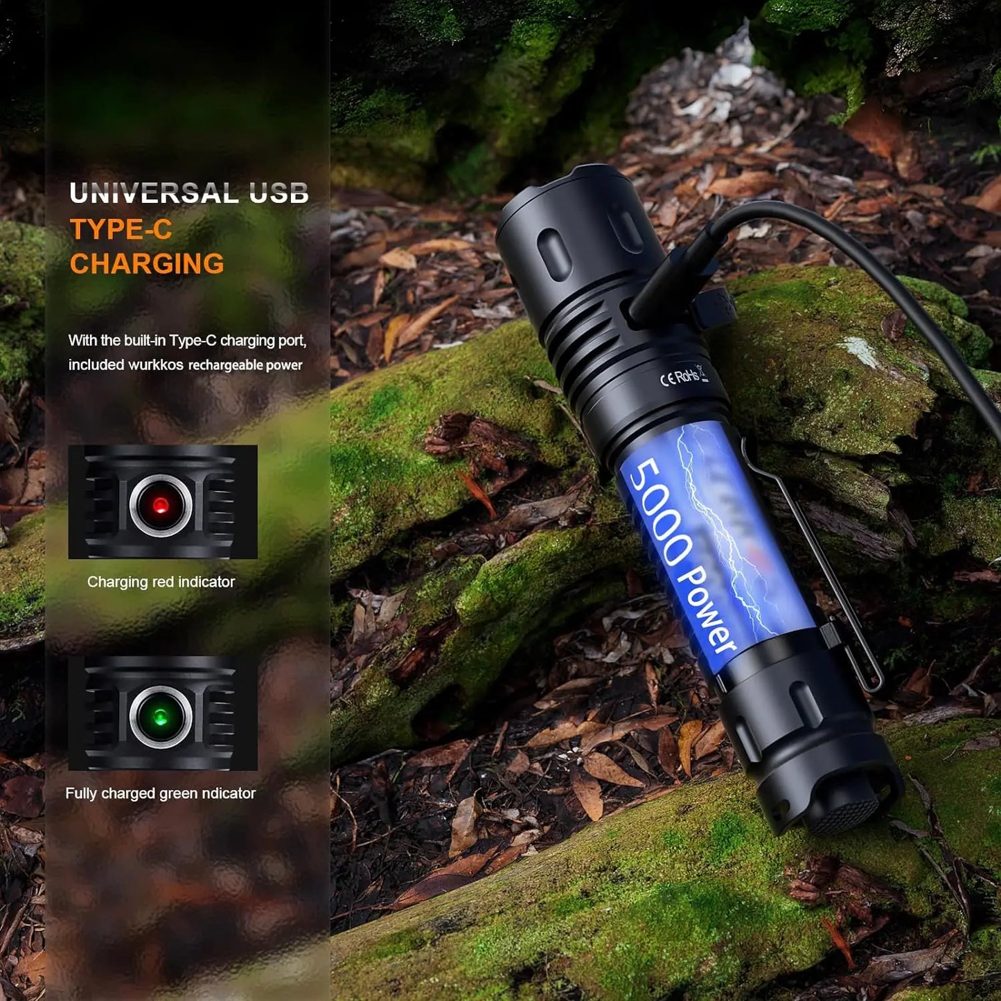 Wurkkos TD04 21700 EDC Self Defense Tactical Flashlight  Powerful 3000LM Rechargeable Torch XHP50D HI LED Lamp IP68 Dual Switch