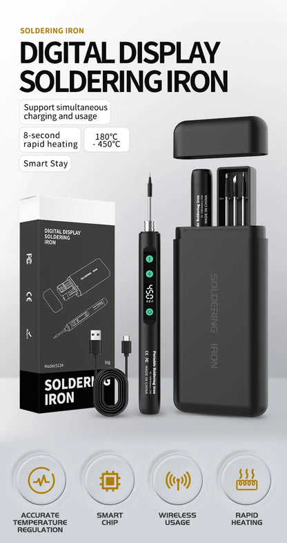 New Cordless USB Soldering Iron 1100mAh Rechargeable Digital Display Adjustable Temperature Portable Welding Iron Kit with 3 Tip