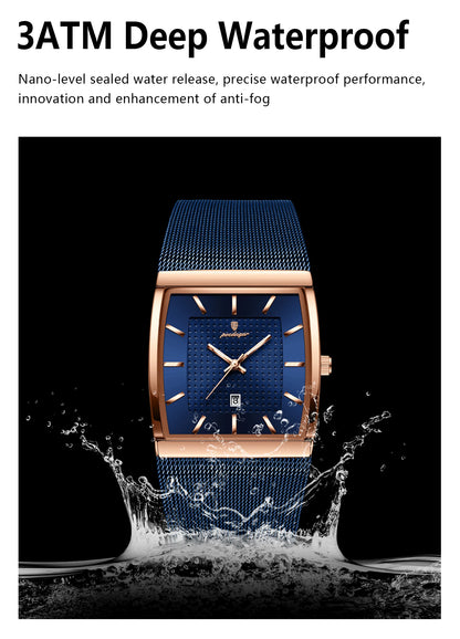POEDAGAR Original Luxury Men's Wristwatch Stainless Steel Mesh Waterproof Luminous Date Man Watch Fashion Quartz Watches For Men