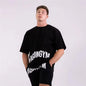Men's White Oversized Gym T-Shirt, Agongym Bold Letter Graphic Print, Casual Workout Streetwear Tee for Lifting