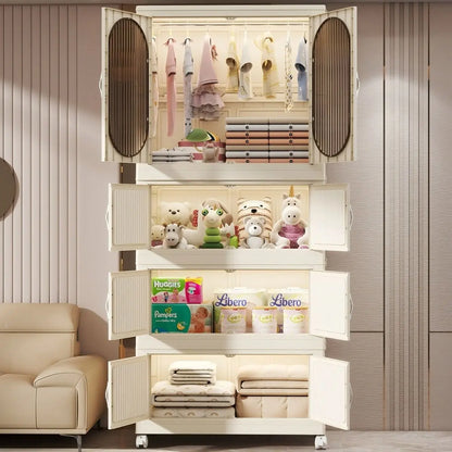 Foldable Baby Closet Plastic Infant Wardrobe Children's Clothing Storage Cabinet for Home Bedroom No Installation Needed