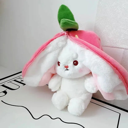2026 Birthday Gift 18cm Hot Cute Strawberry Carrot Rabbit Plush Toy Stuffed Creative Into Fruit Transform Baby Cuddly Bunny Doll