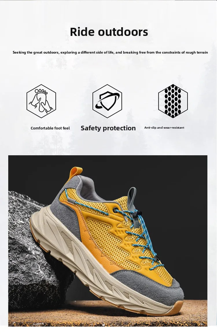 Men's Hiking Shoes Breathable Mesh Leather Upper Non-slip Rubber Sole Outdoor Casual Trekking Walking Shoes Size 39-45