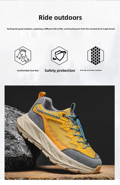 Men's Hiking Shoes Breathable Mesh Leather Upper Non-slip Rubber Sole Outdoor Casual Trekking Walking Shoes Size 39-45