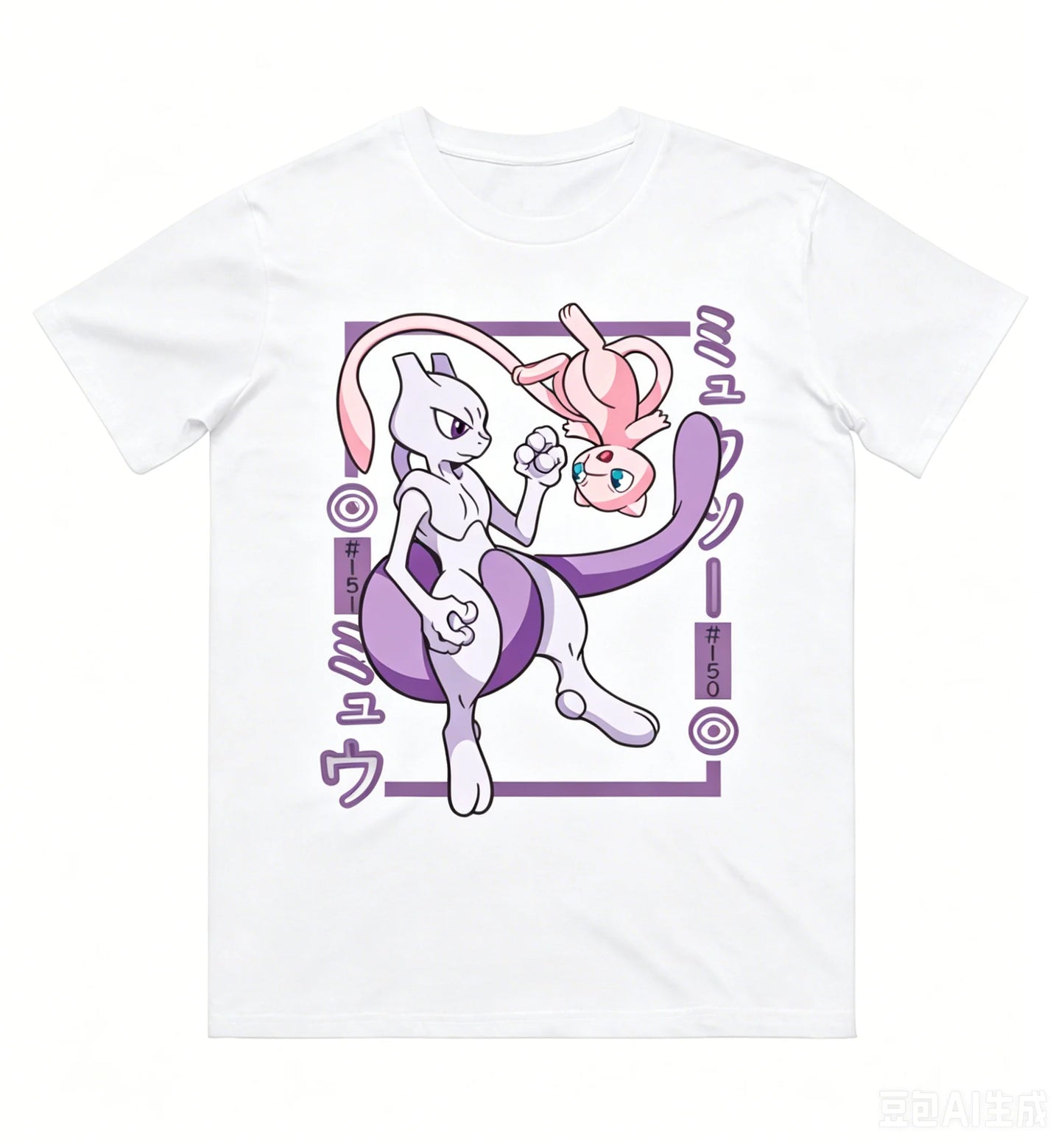 Pokémon Mewtwo Mew Printed Pure Cotton T-shirt for Men and Women Spring/Summer New Collection Fashion Short Sleeved Shirt