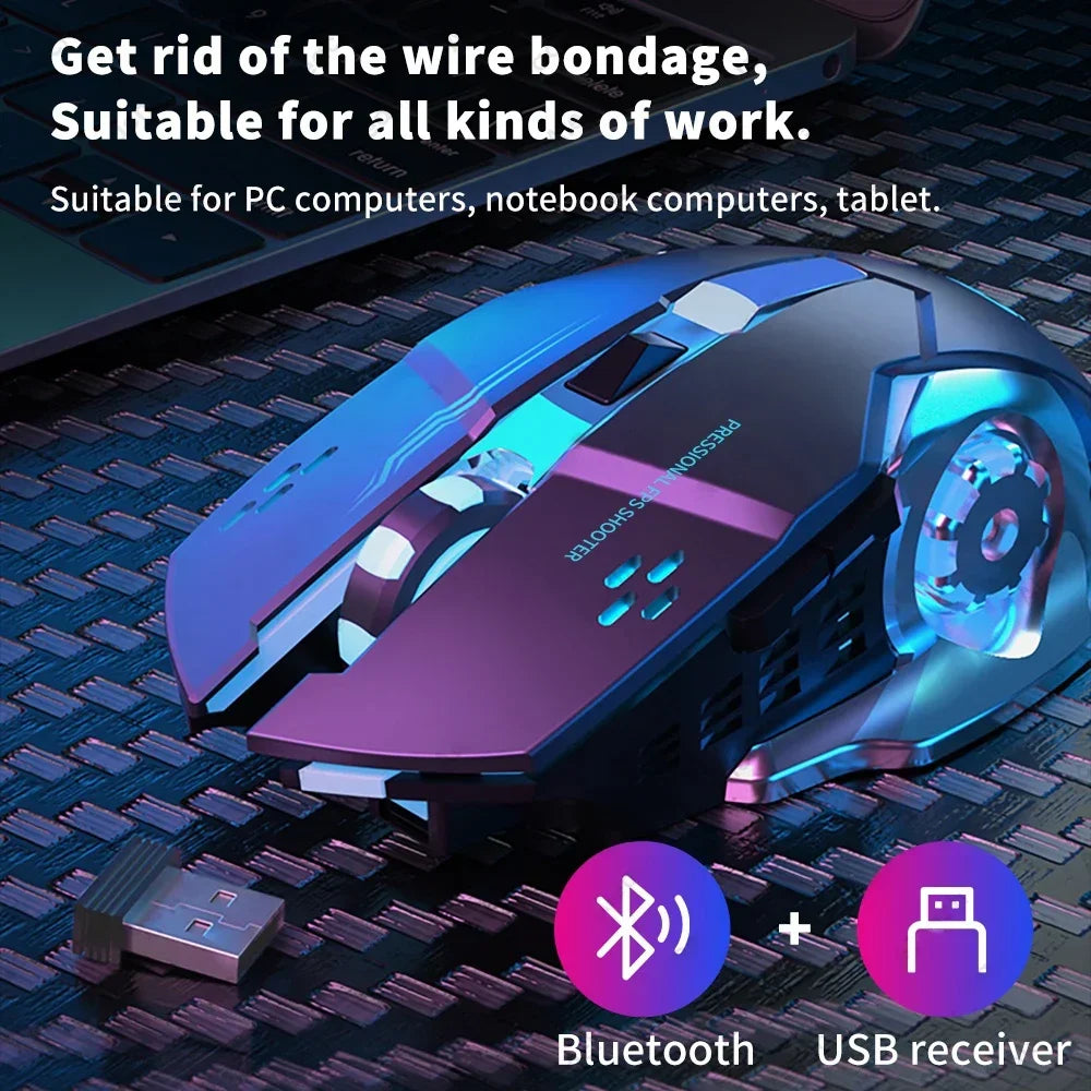 Rechargeable Wireless Bluetooth and 2.4G USB Gaming Mouse Silent Backlight E-Sports Mouse for Laptop Macbook PC Game Office