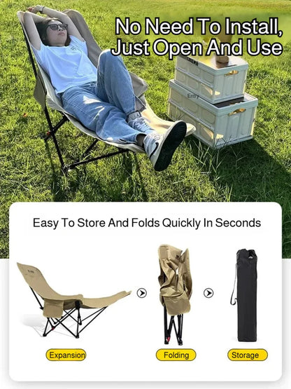 Outdoor Portable Camping Comfort Chair Folding Nap Beach Chair with Leg Support Lightweight Travel Folding Chair for Hiking