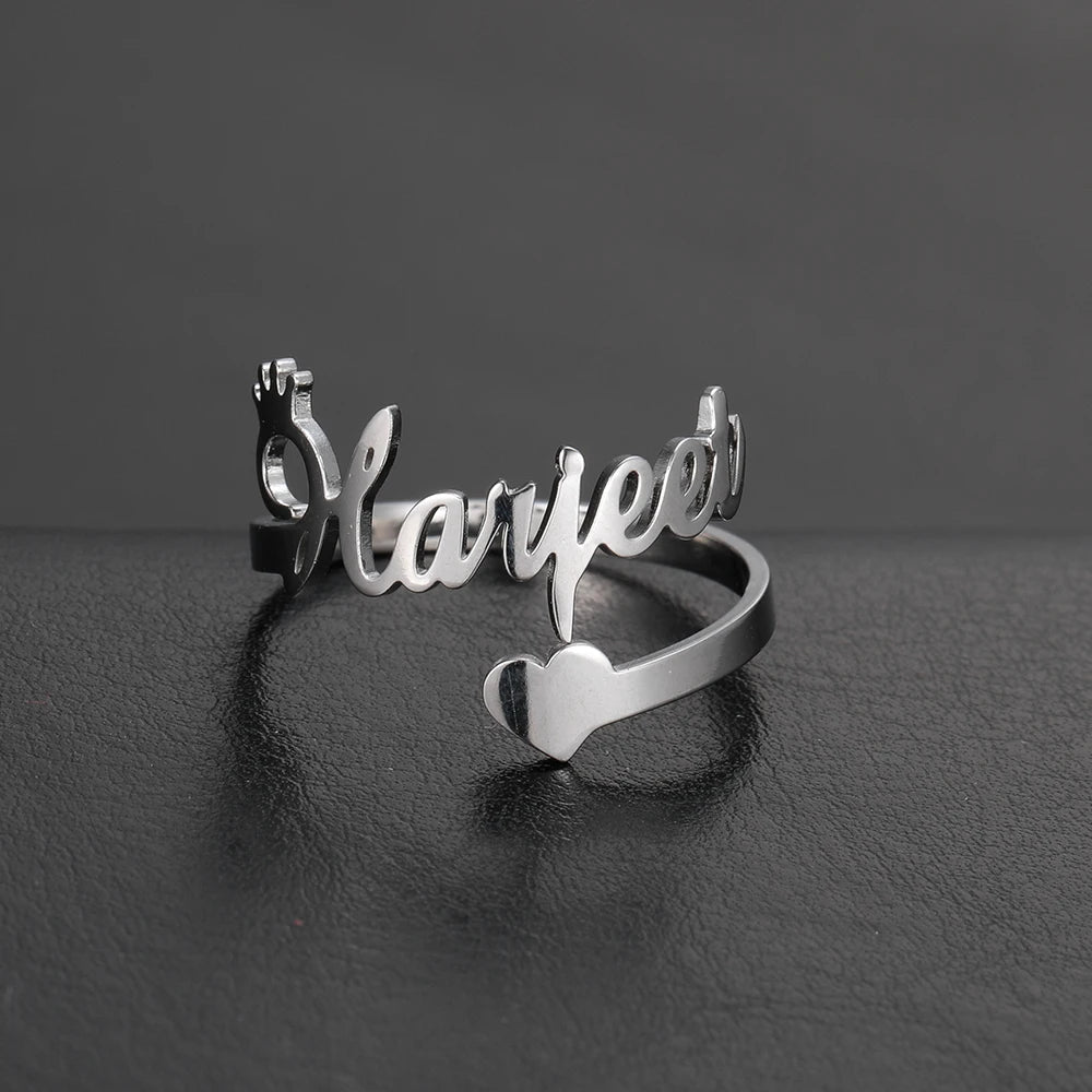 Custom Double First Name Finger Ring For Women Men Personalized Couple Wedding Gift Gold Color Stainless Steel Open Ring Jewelry