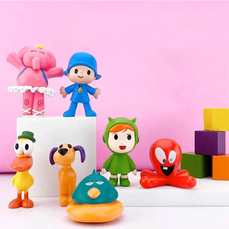 / 7Pcs/Set Kawaii Pocoyo Animal Toy Bird Duck Elephant Doll Toy Model Scene Ornaments Anime Cartoon Cute Pvc Figures Toys