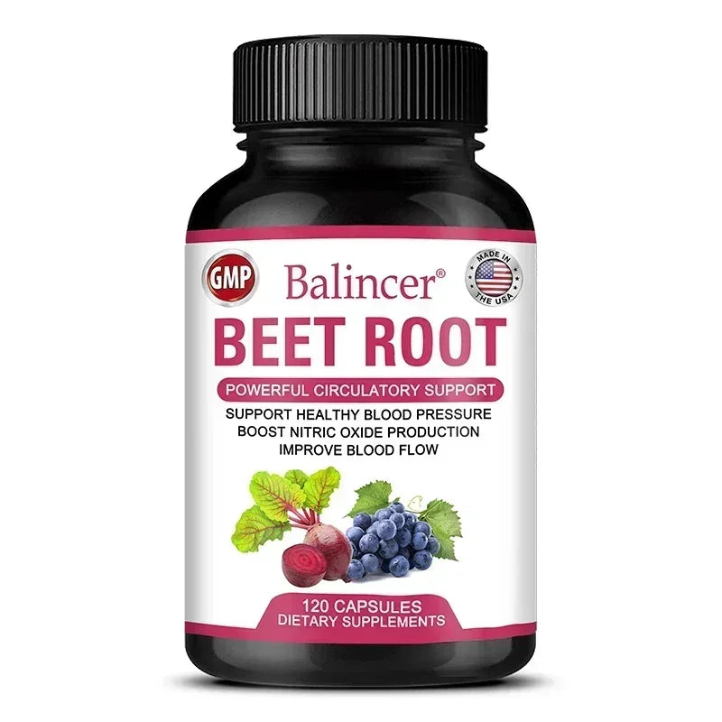 Beetroot Capsules Organic Beetroot Powder Extract + Black Pepper Nitric Oxide Production Blood Circulation Blood Pressure Health