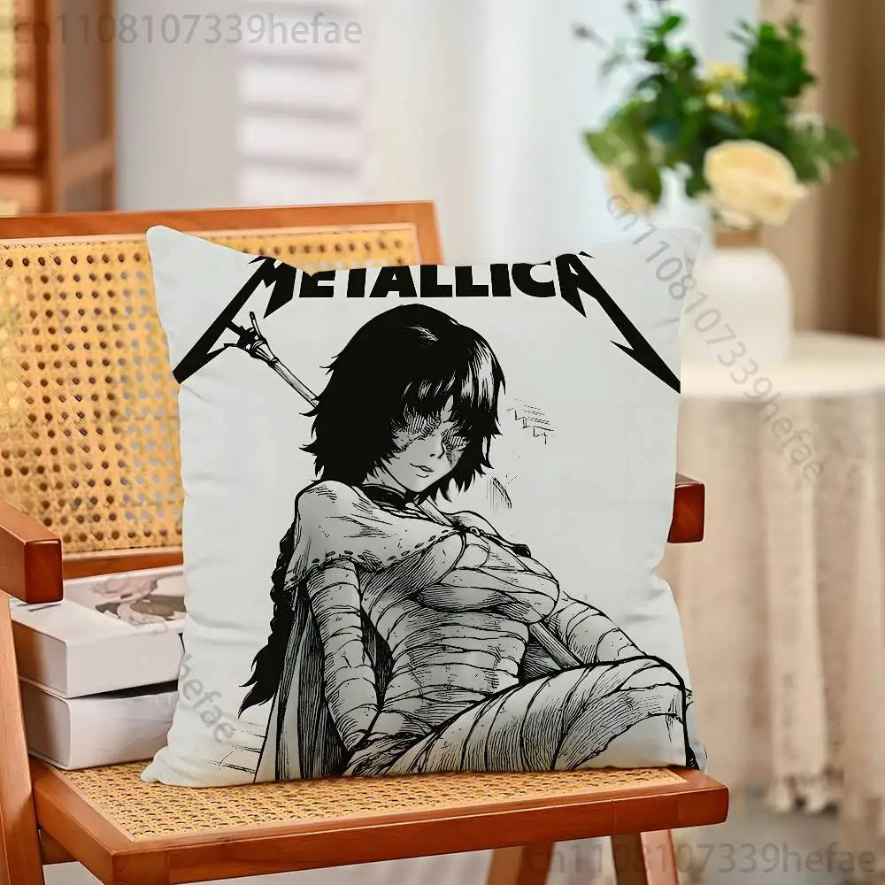 M-Metallica Band Pillow Cases for Bedroom Living Room Sofa Home Decor Polyester Cushion Cover with Zipper