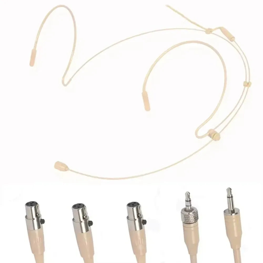 Beige Headset Mic Wireless Double Earhook Headworn Microphone 3.5mm 3 Pin Amplifier Voice Speaker Microphone Accessories