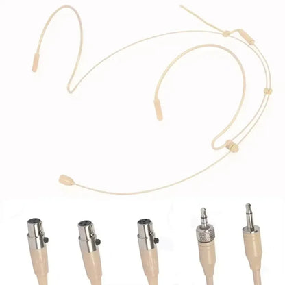 Beige Headset Mic Wireless Double Earhook Headworn Microphone 3.5mm 3 Pin Amplifier Voice Speaker Microphone Accessories