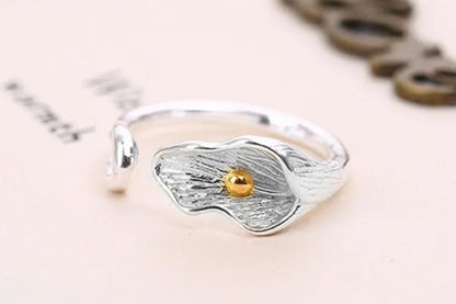 PANJBJ 925 Sterling Silver Lotus Ring For Women Retro TextureJewelry Irregular Creativity Adjustable Jewelry Party Gift Dropship
