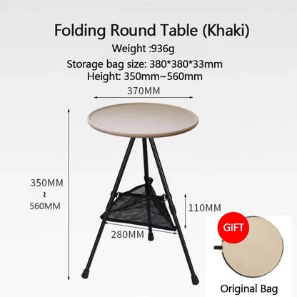 Telescopic Folding Round Table Outdoor Three-legged Dining Table Portable Aluminum Alloy Coffee Table Hike Picnic Liftable Table