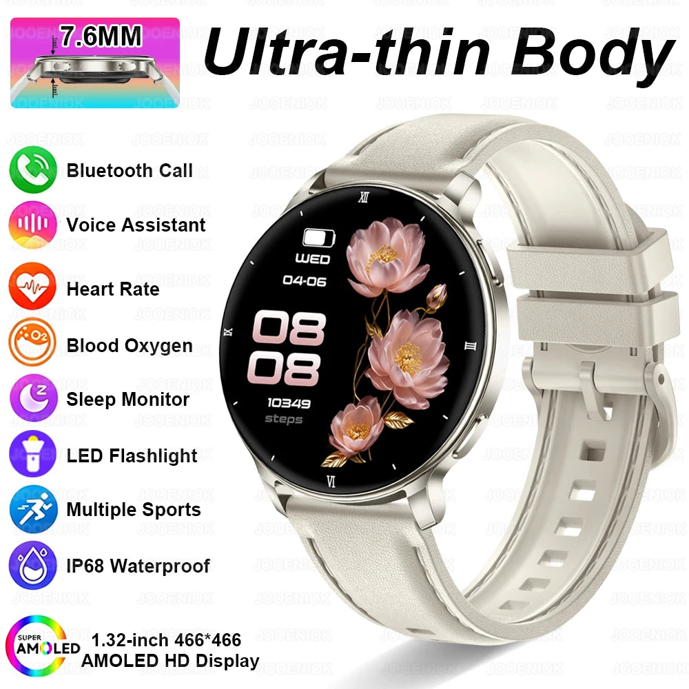 7.6MM Smart Watch 1.32'' AMOLED HD Screen Men Women Sports Watches LED Flashlight BT Call Heart Rate Health Care Smartwatch 2026