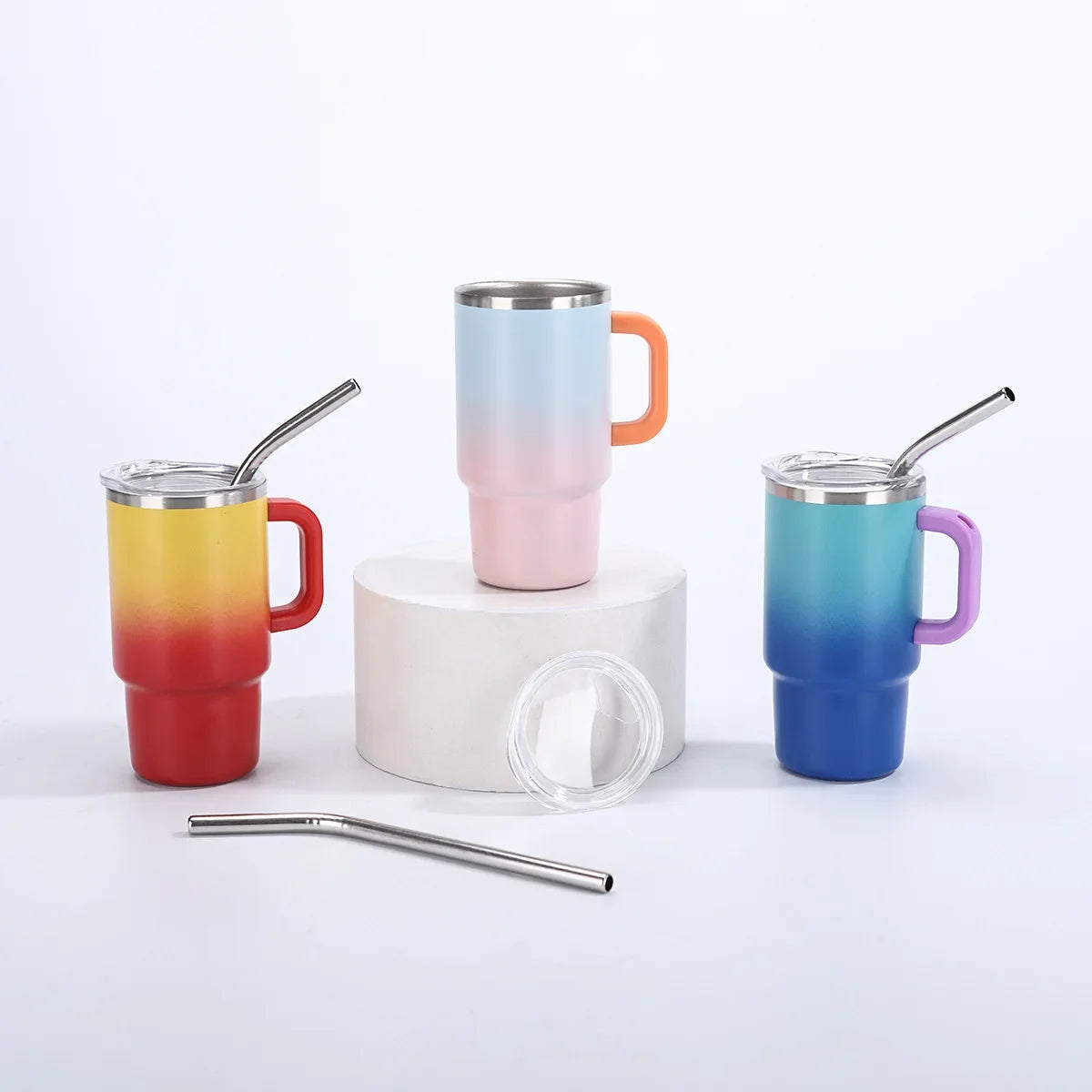 Portable Mini Handle Gradient Color 4oz Car Stainless Steel Insulated Thermos Cold Beverage Camping Outdoor Living Home Goods