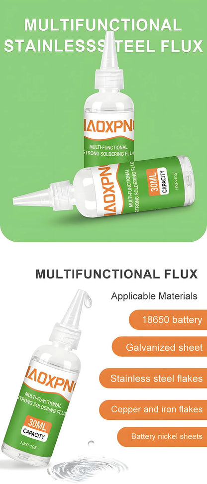 Multi functional strong soldering flux suitable for metals such as stainless steel, copper, iron, nickel, galvanized sheet, etc
