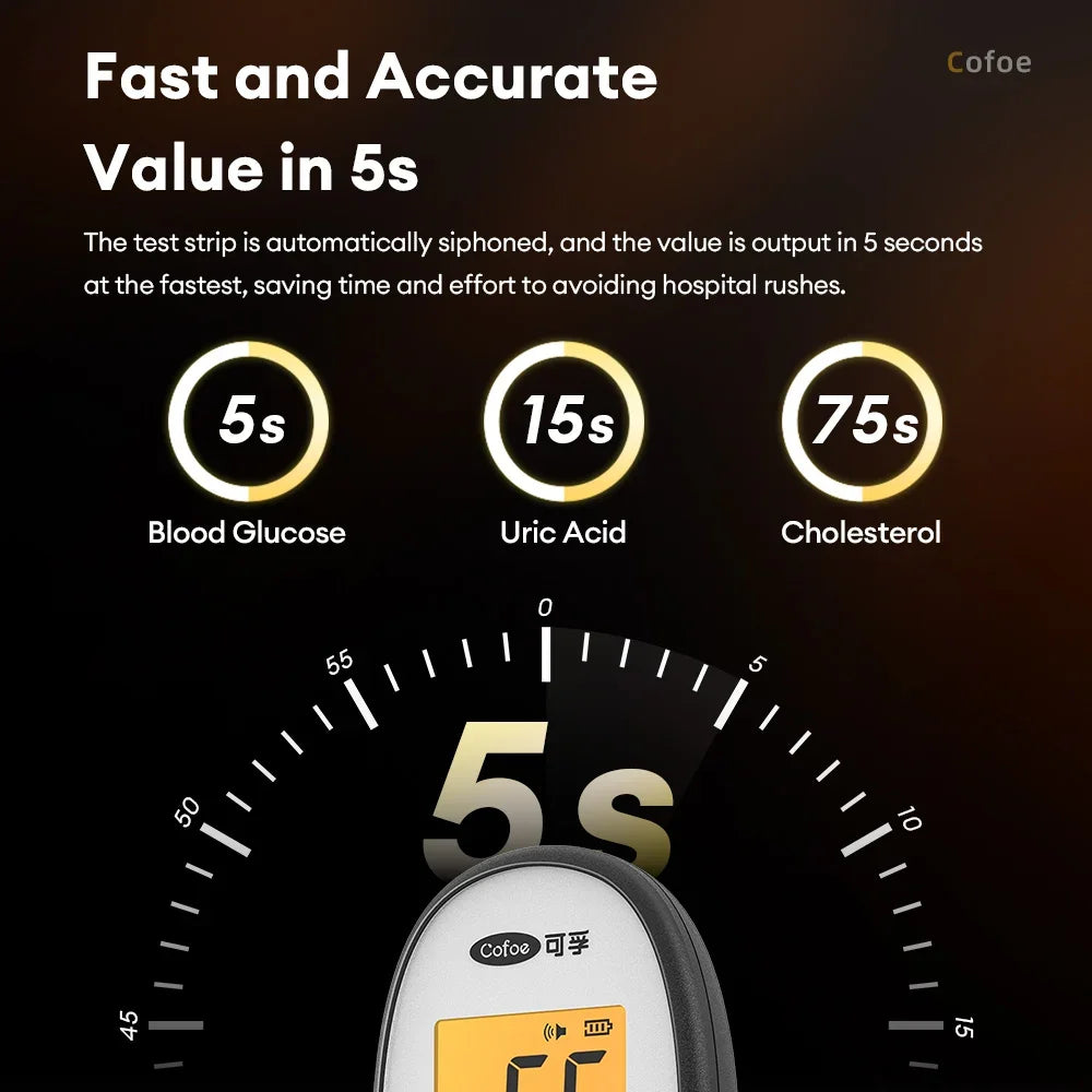 Cofoe Uric Acid, Glucose, Cholesterol 3-in-1 Monitor - Medical Grade Accuracy Blood Glucose Meter Uric Acid Cholesterol Monitor