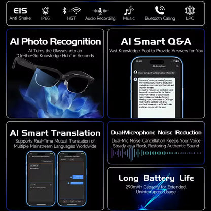 2026 Newest 8MP AI Smart Glasses 1080P HD Camera Video Recording 32GB 120+ Languages Translation Bluetooth Call Music Sunglasses