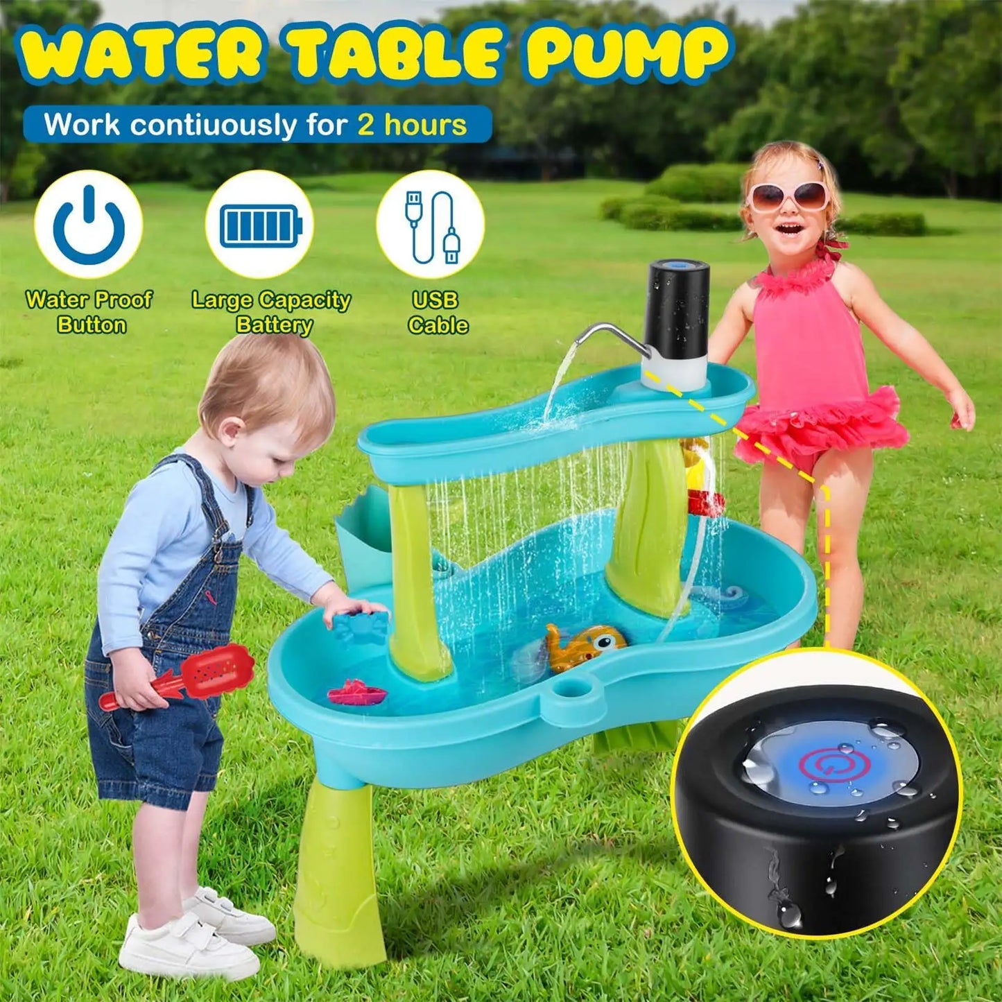 Water Table Pump Portable Water Play Table Pump Battery Powered Cordless Sand Play Accessories Rechargeable Outdoor Toys for