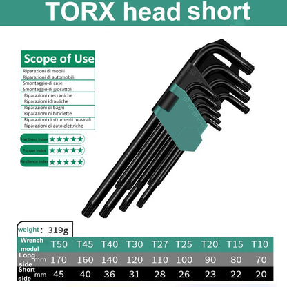 9Pcs Hex Wrench Set L Type Allen Key Set 1.5-10MM Hexagon Flat Ball Torx Star Head Spanner Screwdriver Set Household Hand Tools