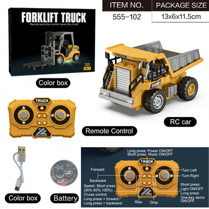 2026New Full-Scale Mini Excavator Tipper Truck 1:64 Remote Control Engineering Vehicle Mini Forklift Birthday Gift Toy RC Trucks