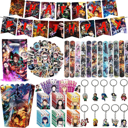 Anime Demon Birthday Theme Gifts Bags Keychain tattoo sticker Demon Slayer Candy Bags Packaging Giveaway Party Favors Gifts Supp