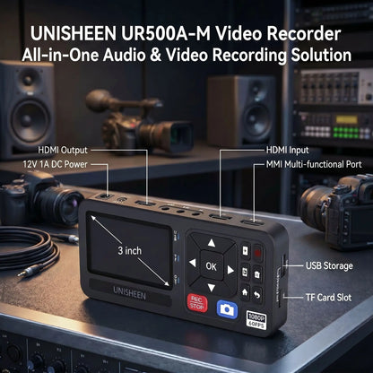 UNISHEEN UR500A-M Standalone 1080P60 Game Video Recorder 3" Screen HDMI/VGA/YPbPr/AV Input One-Touch Capture Card No PC Required