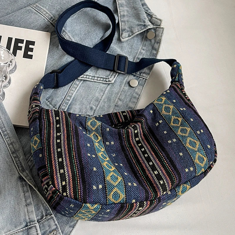 1pcs Crossbody Bags Tribal Style Shoulder Bag Foldable Crossbody Striped Pattern Flag Theme Hand Washable Edge Painted Lining