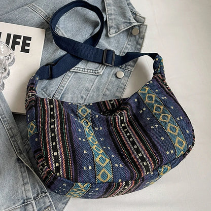 1pcs Crossbody Bags Tribal Style Shoulder Bag Foldable Crossbody Striped Pattern Flag Theme Hand Washable Edge Painted Lining