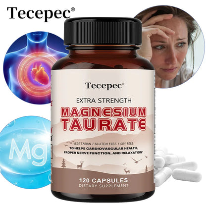 Magnesium Taurate Capsules, High Absorption Chelated, Supports Heart Health, Calm Stress, Restful Sleep & Restless Leg Relief