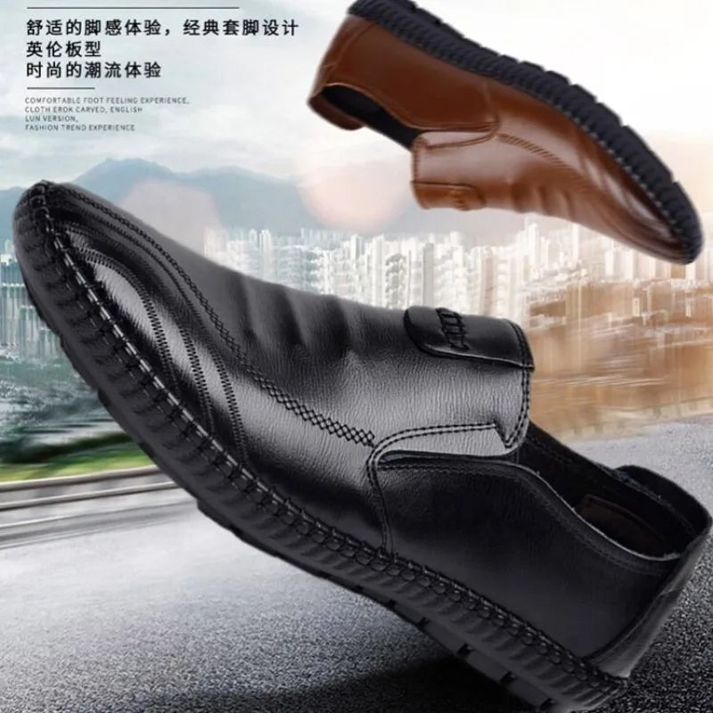 Mens PU Leather Loafers Non Slip Walking Flats Breathable Outdoor Slip on Casual Shoes for Male Work Office Driving Sneakers2