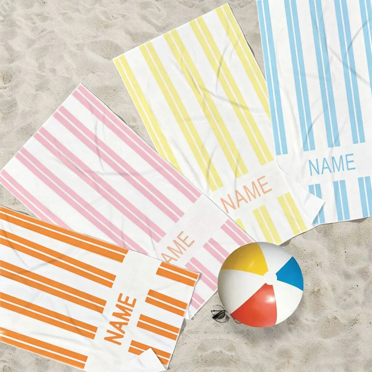 Personalized Striped Beach Towel Custom Name/Logo Oversized Microfiber Towel Summer Party Gift for Beach Swimming Bath Sports