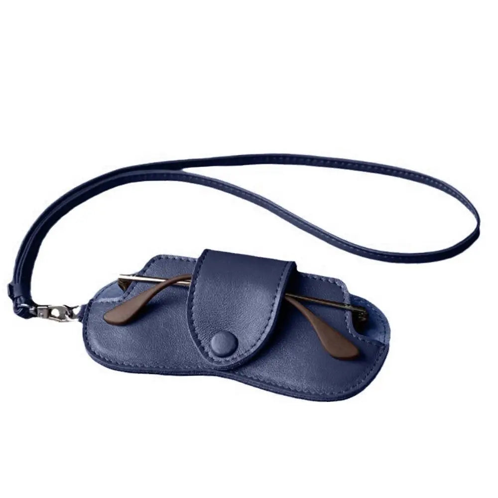 PU Leather Sunglasses Storage Bag with Lanyard Solid Color Sunglasses Pouch Portable Durable SunGlasses Holder