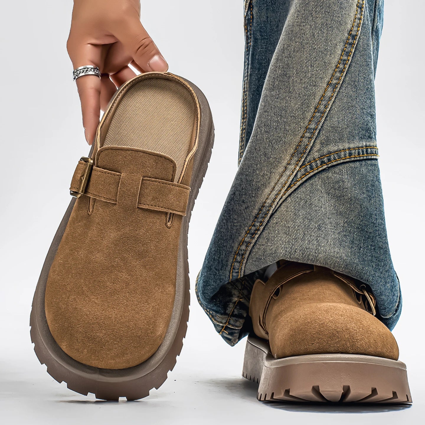 2026 Summer New Plus Size Slip-on Closed Toe Mule Slippers, Men Thick Sole Height Increasing Trendy Versatile Casual Slippers