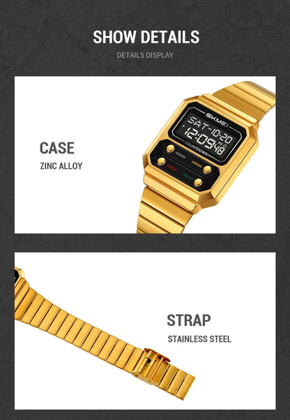 SKMEI 2448 Fashion Men Electronic Watch Vintage Business Luminous Calendar Waterproof Steel Strap Casual Digital Watches for Man